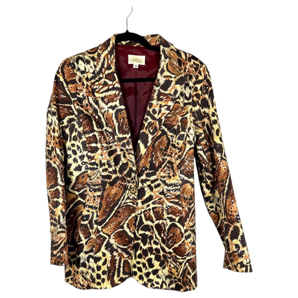 Cache Vintage Animal Print Sequin Blazer Jacket S… - image 1